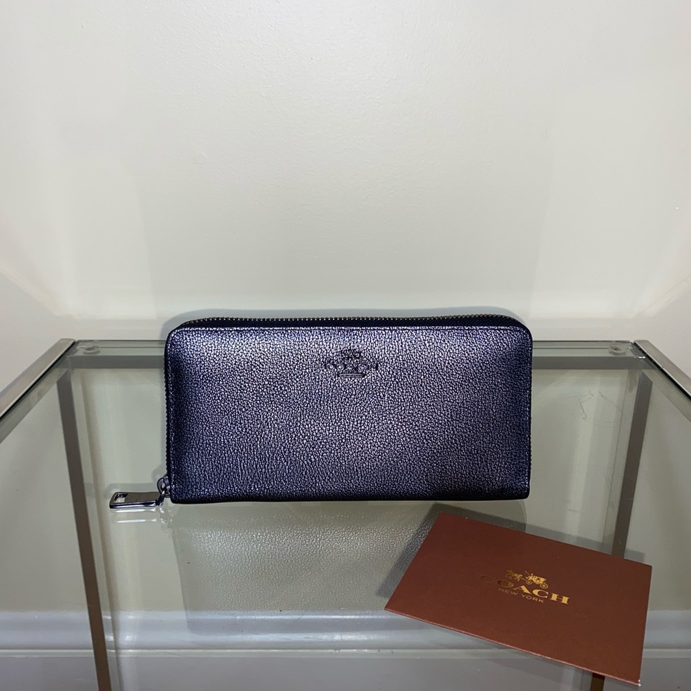 Coach Metallic Leather Accordion Double Zip Wallet